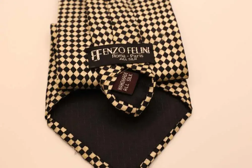 Enzo Felini Handmade All Silk Geometric Black and White Checkered Tie